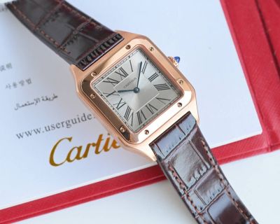 TW Factory Cartier Santos-Dumont 46.6*33.9mm Quartz Movement RG Case Brown Leather Strap imported cartier cufflinks Watch